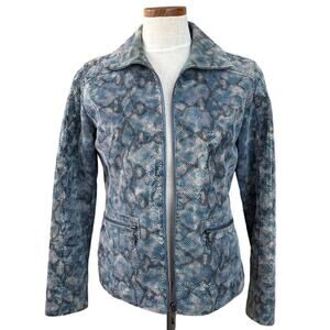 Chico's Blue Embossed Leather Snakeskin Moto Jacket Size 0.5 (S/6) Cobalt Lined